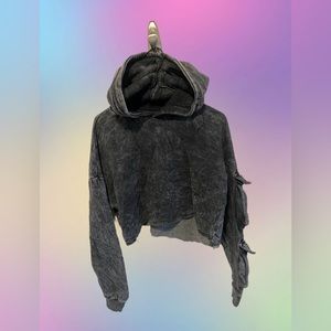 Acid Wash Cropped Hoodie Sweater